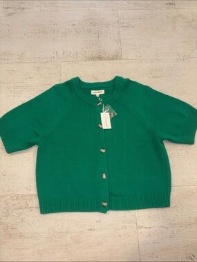 NWT! Lucky Brand Woman’s Kelly Green Short-Sleeve Button Cardigan